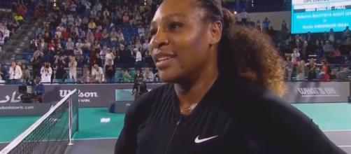 Serena Williams during an on-court interview in Abu Dhabi. - [MGLovesTennis /YouTube screencap]