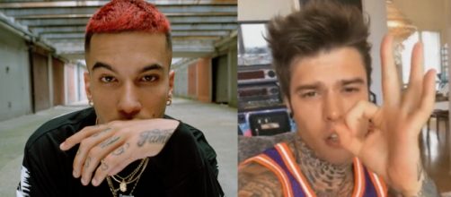 Sfera Ebbasta a sinistra, Fedez a destra