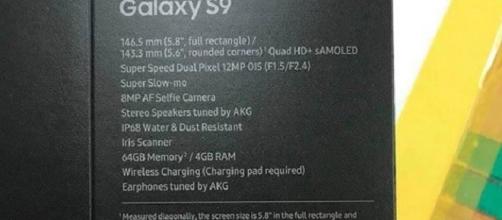 Samsung Galaxy S9: ecco la confezione di acquisto con la scheda tecnica completa