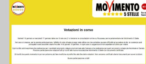 La Schermata dell'Associazione Movimento 5 Stelle che dà indicazioni sulle modalità di voto