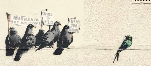 Pigeon mural art (Image via Banksy/Flickr)