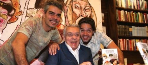 Chico Anysio e seus filhos Bruno Mazzeo e Nizo Neto, que foi demitido da Globo
