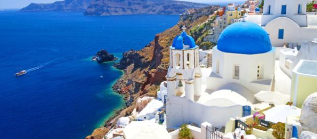 Ilha grega de Santorini, no arquipélago das Cíclades Ilha grega de Santorini, no arquipélago das Cíclades