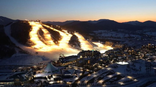 Suggestiva veduta di Pyeongchang, Corea del Sud, sede dei XXIII Giochi Olimpici Invernali