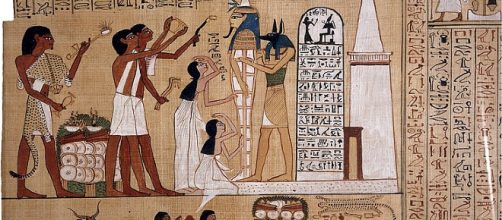 Libro de los muertos de Hunefer, en el que su momia, atada por un Sacerdote de Anubis, recibe el ritual de la apertura de la boca