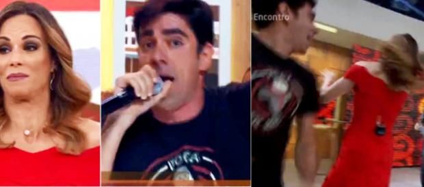 Ana Furtado foi surpreendida com um chute no rosto, dado por Marcelo Adnet no final do programa 'Encontro' Ana Furtado foi surpreendida com um chute no rosto, dado por Marcelo Adnet no final do programa 'Encontro'