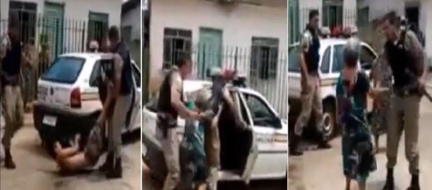 Idosa é agredida por policiais (Foto: Captura de vídeo) Idosa é agredida por policiais (Foto: Captura de vídeo)