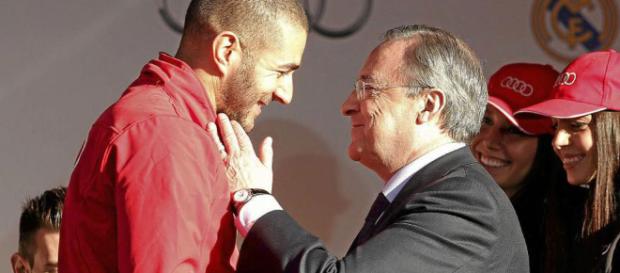 Karim Benzema junto a Florentino Perez Karim Benzema junto a Florentino Perez