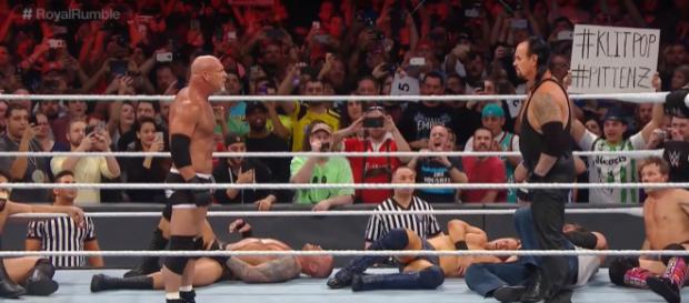 Goldberg moments before belng eliminated. Image Credit: WWE/YouTube screencap Goldberg moments before belng eliminated. Image Credit: WWE/YouTube screencap