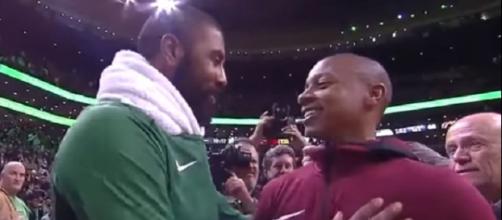 Kyrie Irving greets Isaiah Thomas after the Celtics beat Cavaliers (Image Credit: Fruit Hoops/YouTube)