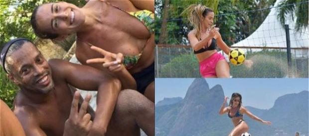 A talentosa jogadora de futevôlei ao lado do ídolo A talentosa jogadora de futevôlei ao lado do ídolo