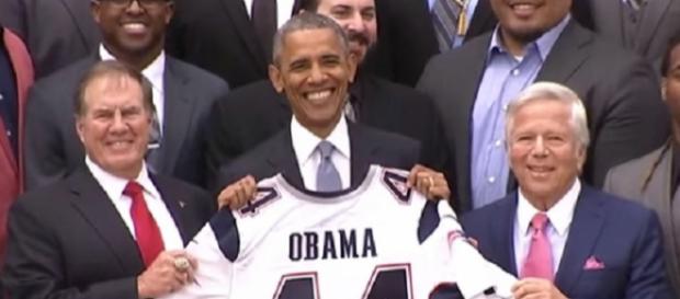Robert Kraft (right) and Bill Belichick flank former US President Barack Obama during a White House visit (Image Credit: NFL/YouTube) Robert Kraft (right) and Bill Belichick flank former US President Barack Obama during a White House visit (Image Credit: NFL/YouTube)