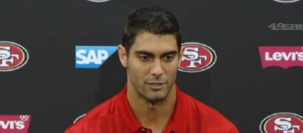 Jimmy Garoppolo was traded to the 49ers for a 2018 second-round pick (Image Credit: San Francisco 49ers/YouTube) Jimmy Garoppolo was traded to the 49ers for a 2018 second-round pick (Image Credit: San Francisco 49ers/YouTube)
