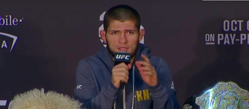 UFC lightweight champion Khabib Nurmagomedov speaks to the media after UFC 229. - [ESPN/YouTube screenshot]