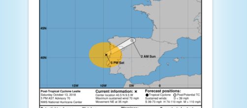 Tempesta subtropicale Leslie. (Credit: National Hurricane Center).