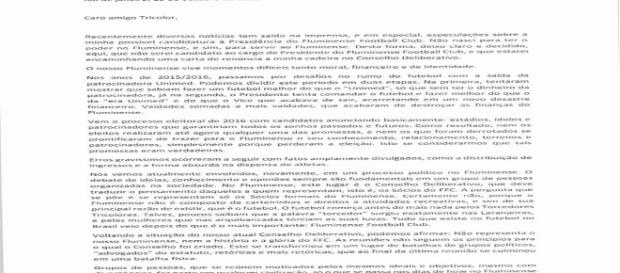 Em carta, Pedro Antônio nega candidatura à presidência do Fluminense e faz outras revelações (Foto: Portal Net Flu) Em carta, Pedro Antônio nega candidatura à presidência do Fluminense e faz outras revelações (Foto: Portal Net Flu)