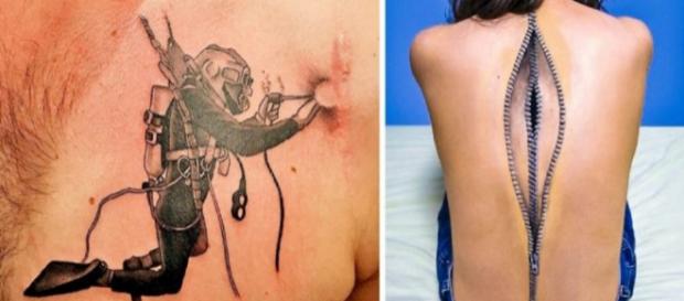Pessoas que transformaram suas cicatrizes em uma tatuagem perfeita. (Foto: Reprodução Internet) Pessoas que transformaram suas cicatrizes em uma tatuagem perfeita. (Foto: Reprodução Internet)