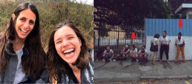 A atriz e a namorada, juntamente com outras ativistas fotografadas no momento em que urinam na rua. (Reprodução/Instagram) A atriz e a namorada, juntamente com outras ativistas fotografadas no momento em que urinam na rua. (Reprodução/Instagram)