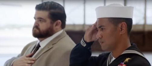 Junior (Beulah Koale) and Jerry (Jorge Garcia) fulfill an honored and sacred duty on Hawaii Five-O. [Image source: Spoiler TV-YouTube]