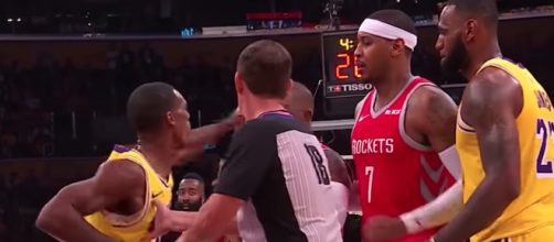 The Lakers' Rajon Rondo and Rockets' Chris Paul were at the center of a huge NBA fight Saturday night. - [ESPN / YouTube screencap]