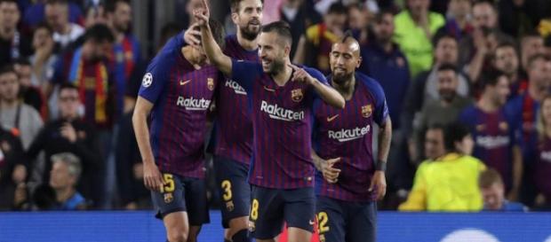 festejo de Jordi Alba para sellar el triunfo ante el Inter de Milán festejo de Jordi Alba para sellar el triunfo ante el Inter de Milán