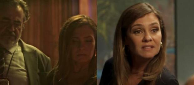 Laureta estava no hotel e na casa de Karola ao mesmo tempo (Foto: Reprodução/TV Globo) Laureta estava no hotel e na casa de Karola ao mesmo tempo (Foto: Reprodução/TV Globo)