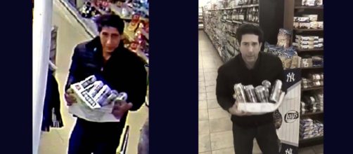 The Schwimmer lookalike who stole beer may have been identified. [Images left Blackpool Police, right @davidschwimmer/Twitter]