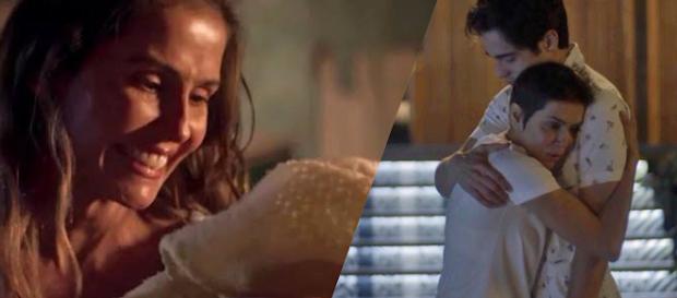 Karola e Valentim em dois momentos na trama. (foto reprodução). Karola e Valentim em dois momentos na trama. (foto reprodução).