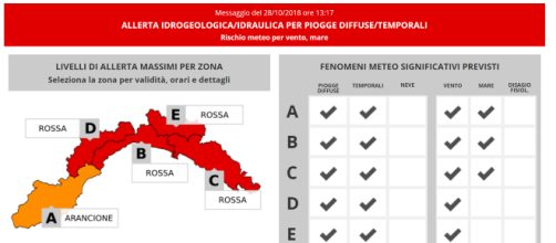 Liguria: la protezione civile dirama l'allerta rossa