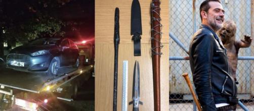 Essex police found a baseball bat like Negan's Lucille in an abandoned car after a chase. [Image @PCPaulGlensman/Twitter/@AMCTalkingDead/Twitter]