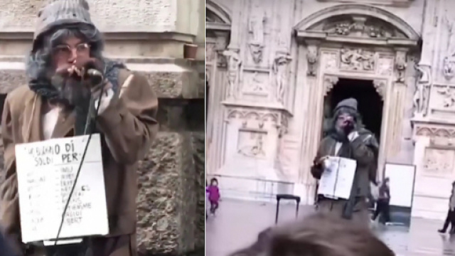 Salmo travestito da barbone a Milano