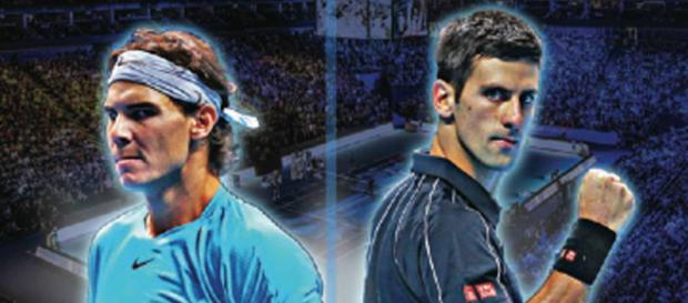 À gauche l'actuel numéro 1 mondial, Rafael Nadal. À droit, le serbe Novak Djokovic, numéro 2. À gauche l'actuel numéro 1 mondial, Rafael Nadal. À droit, le serbe Novak Djokovic, numéro 2.