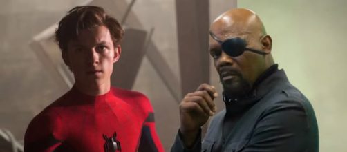 Peter Parker and Nick Fury are spotted together in a leaked bts set photo [Image Credit: Emergency Awesome/YouTube screencap]