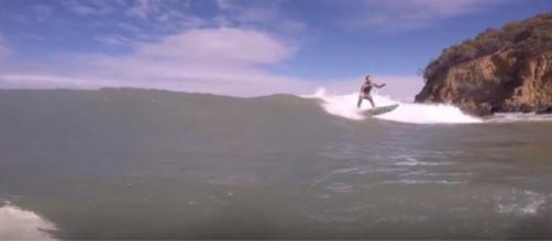 Surfing at Lauderdale Point, Tasmania. [Image source/Tom456 YouTube video]
