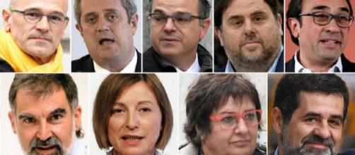 Romeva, Forn, Turull, Junqueras, Rull, Cuixart, Forcadell, Bassa y Sànchez. / El País