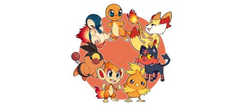 Os 7 Pokémon iniciais do tipo Fogo.