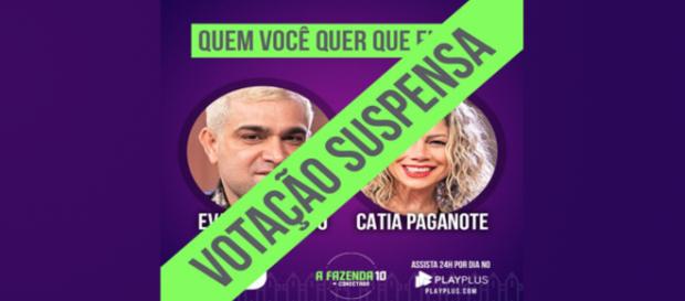 Evandro Santo e Catia Paganote estavam na rota, em votação para eliminação de um deles. (Imagem/reproduçãoR7) Evandro Santo e Catia Paganote estavam na rota, em votação para eliminação de um deles. (Imagem/reproduçãoR7)