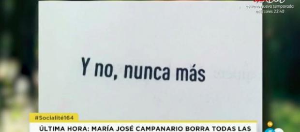 Mensaje que María José Campanario ha dejado en su Facebook. / Telecinco Mensaje que María José Campanario ha dejado en su Facebook. / Telecinco