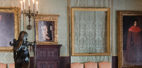 The empty frames indicating where paintings were stolen from the Isabella Stewart Gardner Museum