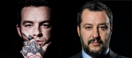 Salmo a sinistra, Matteo Salvini a destra.