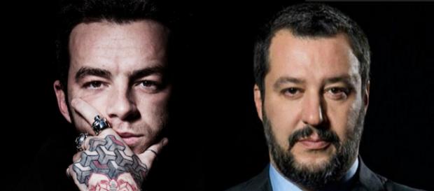 Salmo a sinistra, Matteo Salvini a destra. Salmo a sinistra, Matteo Salvini a destra.