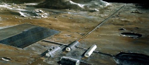 NASA developed the lunar rail gun concept. [image source: Nasa/Wikimedia Commons]