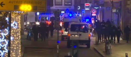 At least two dead and several injured in Strasbourg shooting. [Image source/ The Telegraph YouTube video]