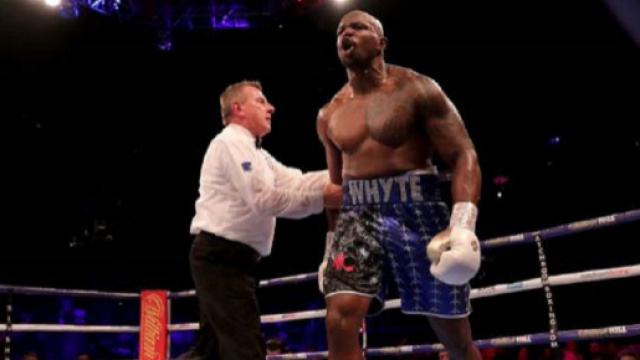 L'esultanza di Dillian Whyte dopo aver messo k.o Dereck Chisora