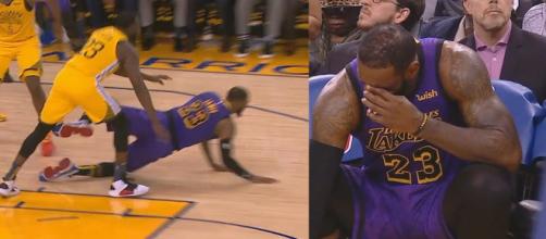 LeBron James suffered an injury in the third quarter of the Laker's game on Dec. 25. [Image via ESPN/YouTube screencap]