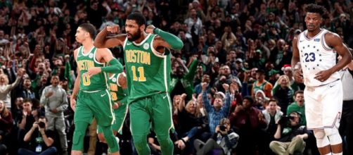 Kyrie Irving helped lead the Boston Celtics to an overtime win on Christmas Day. [Image via Bleacher Report/YouTube screencap]