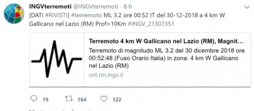 Terremoto di magnitudo 3.2 avvenuto questa notta vicino Roma.