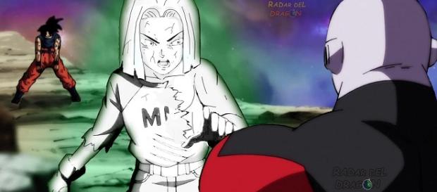 Dragon Ball Super: Androide 17 protege a Goku. Dragon Ball Super: Androide 17 protege a Goku.