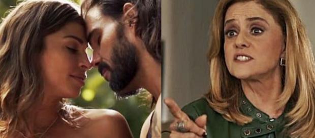 Juliano Cazarré, Marieta Severo e Grazzi Massafera fazem triângulo amoroso na novela 'O Outro Lado do Paraíso'. (Foto Reprodução). Juliano Cazarré, Marieta Severo e Grazzi Massafera fazem triângulo amoroso na novela 'O Outro Lado do Paraíso'. (Foto Reprodução).