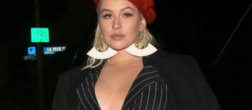 Christina Aguilera Rocked a Pinstripe Jumpsuit and Red Beret for ... - etonline.com